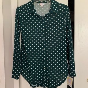 Lularoe Valentina Green with White Polka Dots Medium